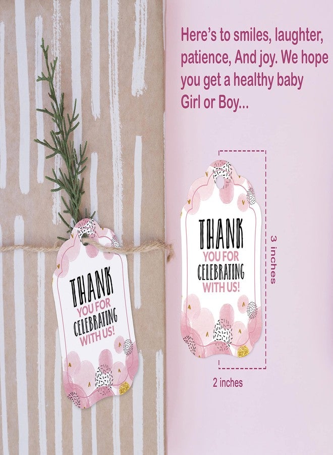 Inkdotpot بطاقات شكر لحفل استقبال المولود من إنكدوتبوت - بطاقات هدايا ورقية معلقة، تصميم وردي، مجموعة حفلات استقبال المولود - عبوة من 50 بطاقة - Image 2